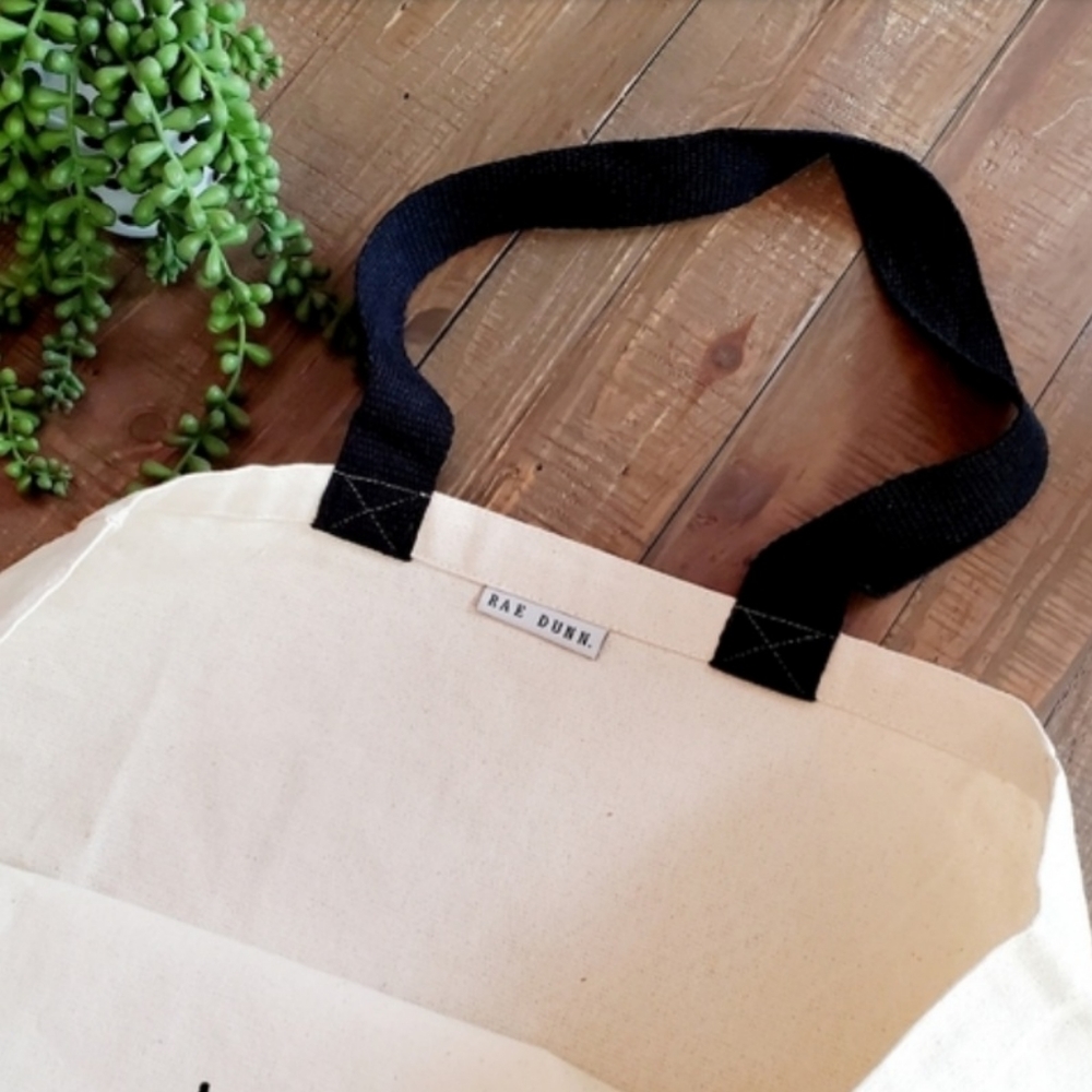 Rae Dunn 'LOVE' Large Natural Canvas Tote Shoulder Bag - Picture 3 of 6